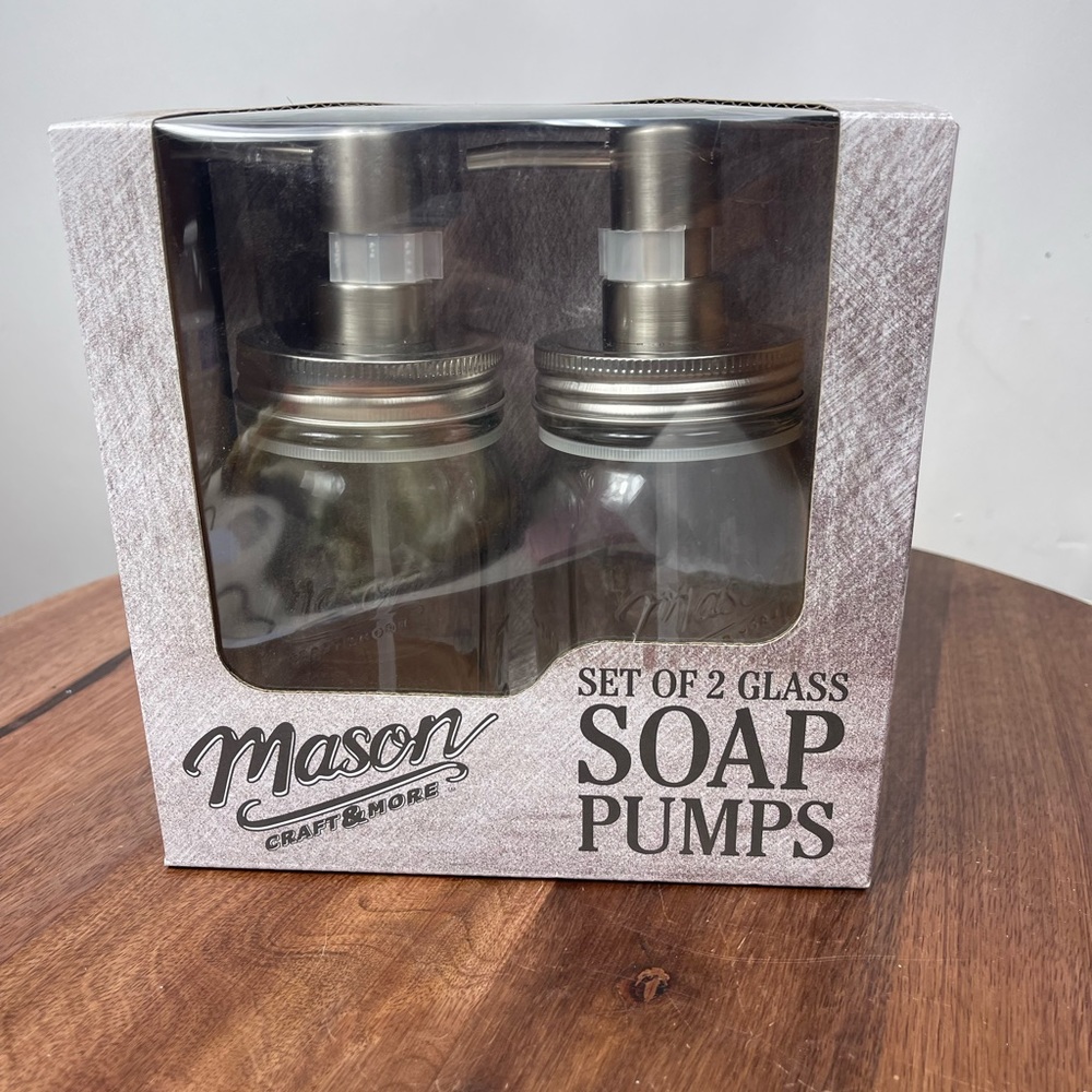 Mason.Set of 2 Glass Soap Pumps 16 Oz.